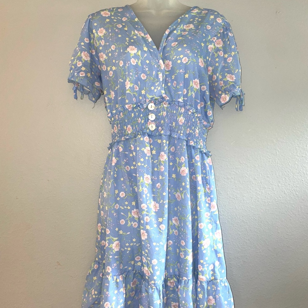 Floral Blue Button-Up Dress